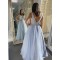 A-Line Beaded Lace V-Neck Long Prom Dresses Formal Evening Gowns 6011005