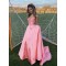 A-Line Long Satin V-Neck Prom Dresses Formal Evening Gowns 6011013