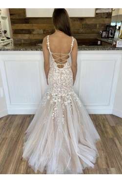 Mermaid Lace Appliques Long Prom Dresses Formal Evening Gowns 6011014
