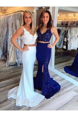 Mermaid Beaded Lace Two Pieces Long Prom Dresses Formal Evening Gowns 6011030