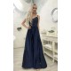 A-Line Spaghetti Straps Lace Long Navy Prom Dresses Formal Evening Gowns 6011039