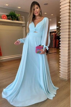 A-Line Chiffon Long Sleeves Prom Dresses Formal Evening Gowns 6011069