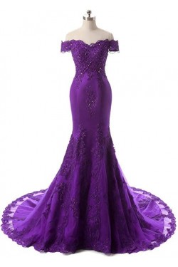 Mermaid Off-the-Shoulder Beaded Lace Long Prom Dresses Formal Evening Gowns 6011082