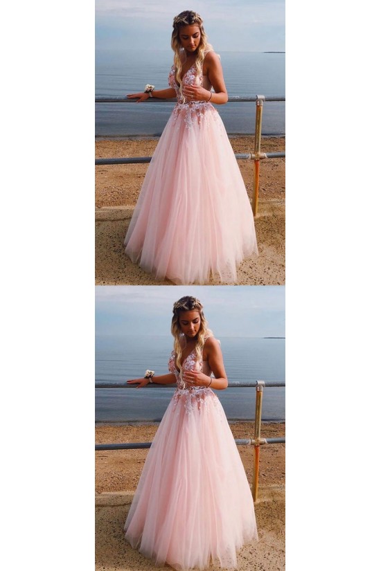 A-Line Tulle V-Neck Long Prom Dresses Formal Evening Gowns 6011109 A-Line Tulle V-Neck Long Prom Dresses Formal Evening Gowns 6011109