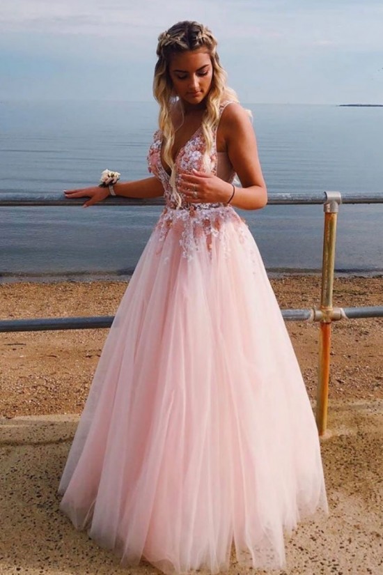 A-Line Tulle V-Neck Long Prom Dresses Formal Evening Gowns 6011109 A-Line Tulle V-Neck Long Prom Dresses Formal Evening Gowns 6011109