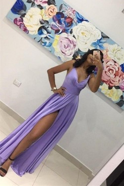 A-Line V-Neck Long Prom Dresses Formal Evening Gowns 6011114
