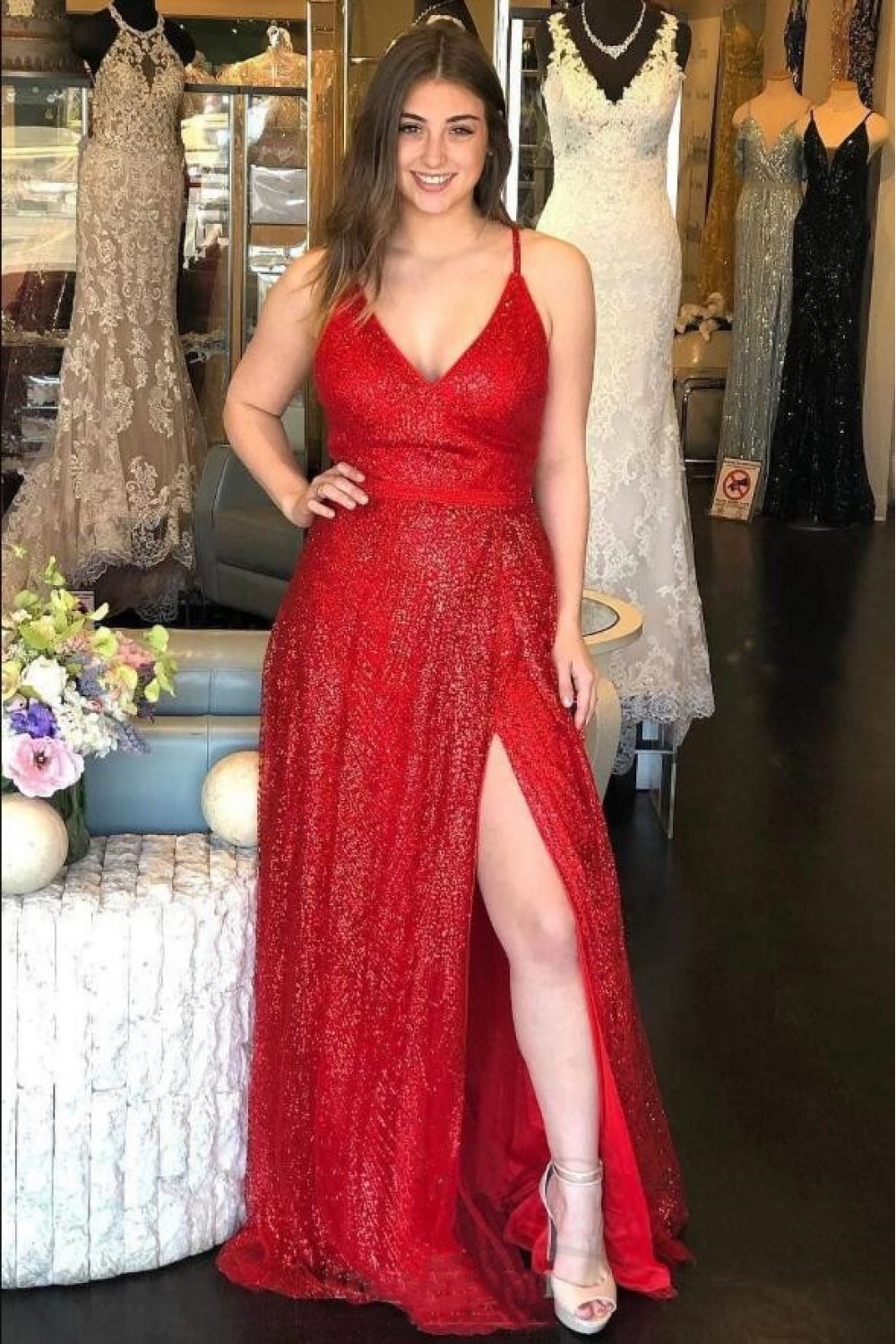 A Line Prom Dresses for Women V Neck Long  Formal Evening Gowns  Y3044