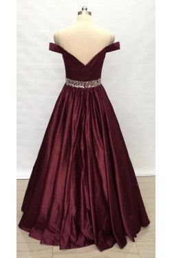 A-Line Beaded Off-the-Shoulder Long Prom Dresses Formal Evening Gowns 6011152