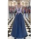 A-Line Lace Tulle V-Neck Long Prom Dresses Formal Evening Gowns 6011156