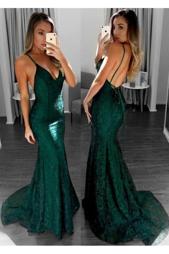 Mermaid Lace V-Neck Long Prom Dresses Formal Evening Gowns 6011161 Mermaid Lace V-Neck Long Prom Dresses Formal Evening Gowns 6011161