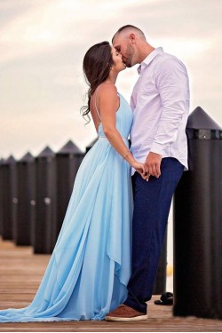 A-Line Chiffon V-Neck Long Prom Dresses Formal Evening Gowns 6011167