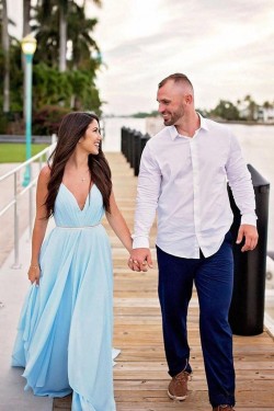 A-Line Chiffon V-Neck Long Prom Dresses Formal Evening Gowns 6011167