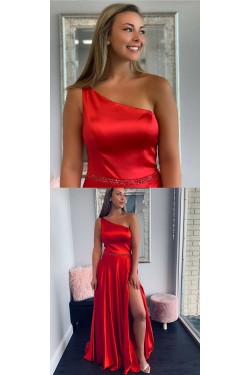 A-Line One-Shoulder Beaded Long Prom Dresses Formal Evening Gowns 6011176