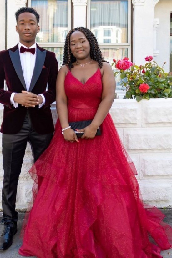 A-Line V-Neck Long Prom Dresses Formal Evening Gowns 6011194