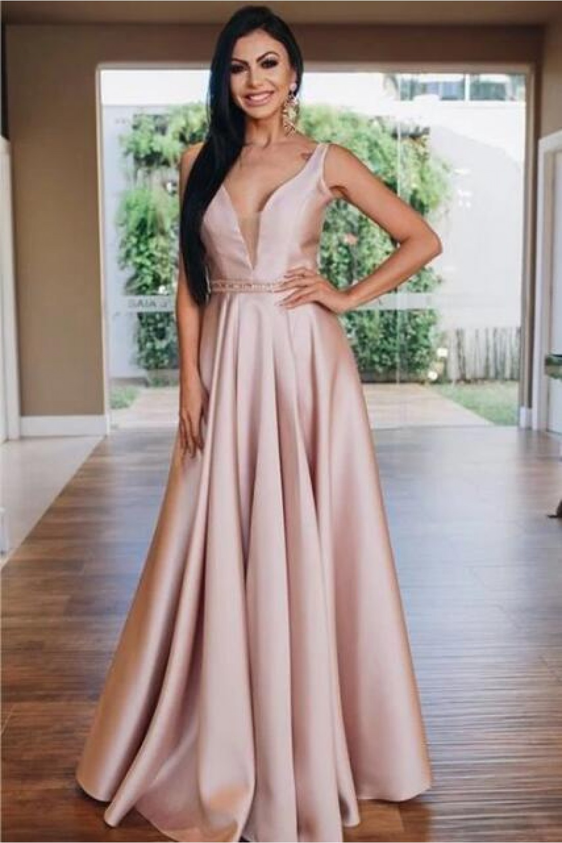 A-line V Neck Long Prom Dress,Fashion Party Gown Y5671 main image 1