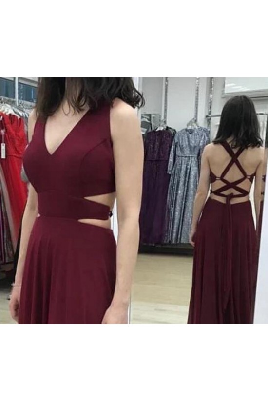 A-Line Chiffon V-Neck Long Prom Dresses Formal Evening Gowns 6011212