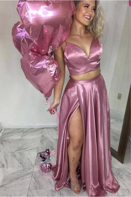 A-Line Two Pieces Long Prom Dresses Formal Evening Gowns 6011217