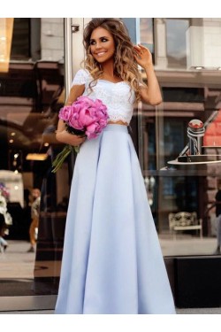 A-Line Lace Two Pieces Long Prom Dresses Formal Evening Gowns 6011219