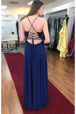 A-Line Beaded Lace Chiffon Long Prom Dresses Formal Evening Gowns 6011243