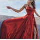 A-Line V-Neck Satin Long Prom Dresses Formal Evening Gowns 6011245