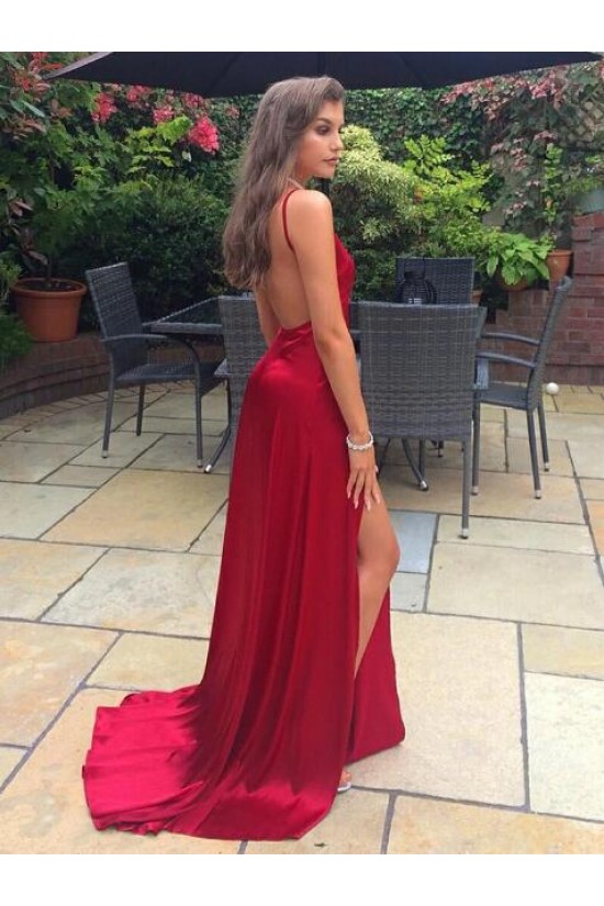 A-Line V-Neck Backless Long Prom Dresses Formal Evening Gowns 6011246