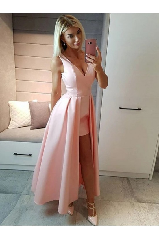 A-Line High Low V-Necck Prom Dresses Formal Evening Gowns 6011254