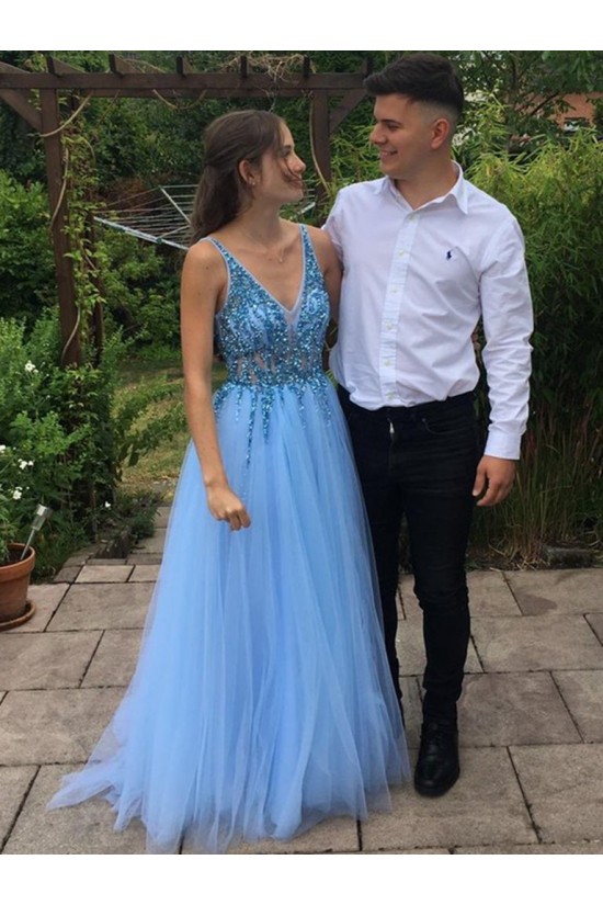 A-Line Beaded Sequins V-Neck Long Prom Dresses Formal Evening Gowns 6011256 A-Line Beaded Sequins V-Neck Long Prom Dresses Formal Evening Gowns 6011256