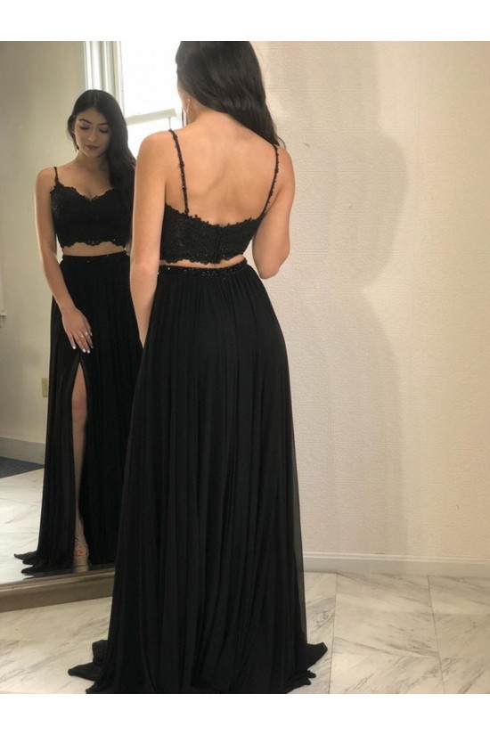 A-Line Two Pieces Long Black Prom Dresses Formal Evening Gowns 6011262 A-Line Two Pieces Long Black Prom Dresses Formal Evening Gowns 6011262
