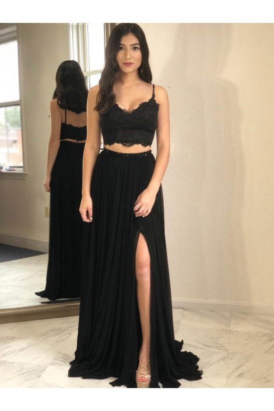 A-Line Two Pieces Long Black Prom Dresses Formal Evening Gowns 6011262 A-Line Two Pieces Long Black Prom Dresses Formal Evening Gowns 6011262