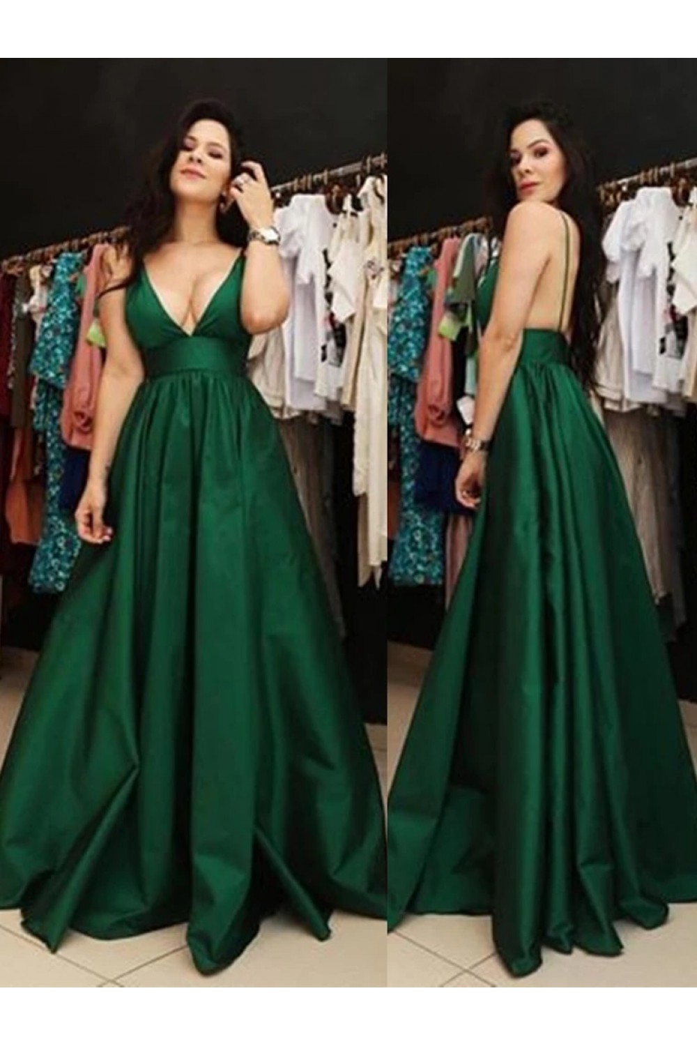 A Line Dark Green Vintage Evening Dress Elegant Sleeveless Prom Dress