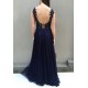 A-Line Lace Navy Blue Long Prom Dresses Formal Evening Gowns 6011278
