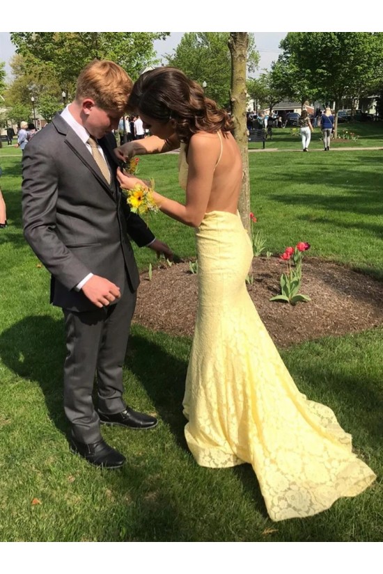 Long Yellow Lace Mermaid Backless Prom Dresses Formal Evening Gowns 6011280 Long Yellow Lace Mermaid Backless Prom Dresses Formal Evening Gowns 6011280