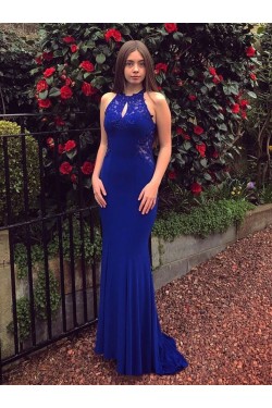 Mermaid Long Lace Royal Blue Prom Dresses Formal Evening Gowns 6011281