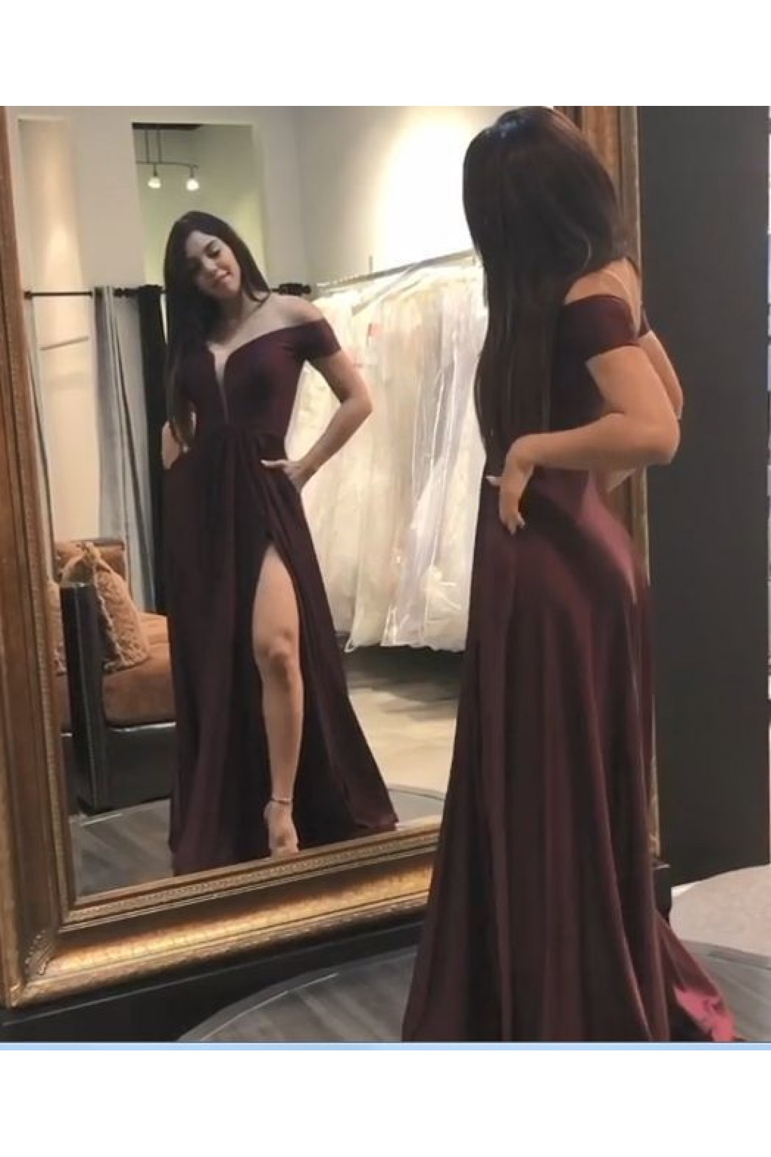 Long A-line Off The Shoulder Bubble Sleeves Formal Prom Dress main image 1