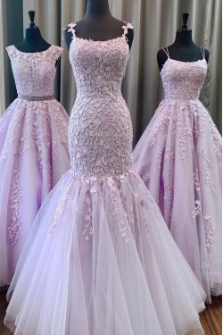 Mermaid Lace Appliques Long Prom Dresses Formal Evening Gowns 6011291