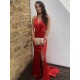 Mermaid Long Red V-Neck Prom Dresses Formal Evening Gowns 6011305