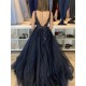 A-Line Lace V-Neck Long Prom Dresses Formal Evening Gowns 6011326