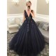 A-Line Lace V-Neck Long Prom Dresses Formal Evening Gowns 6011326