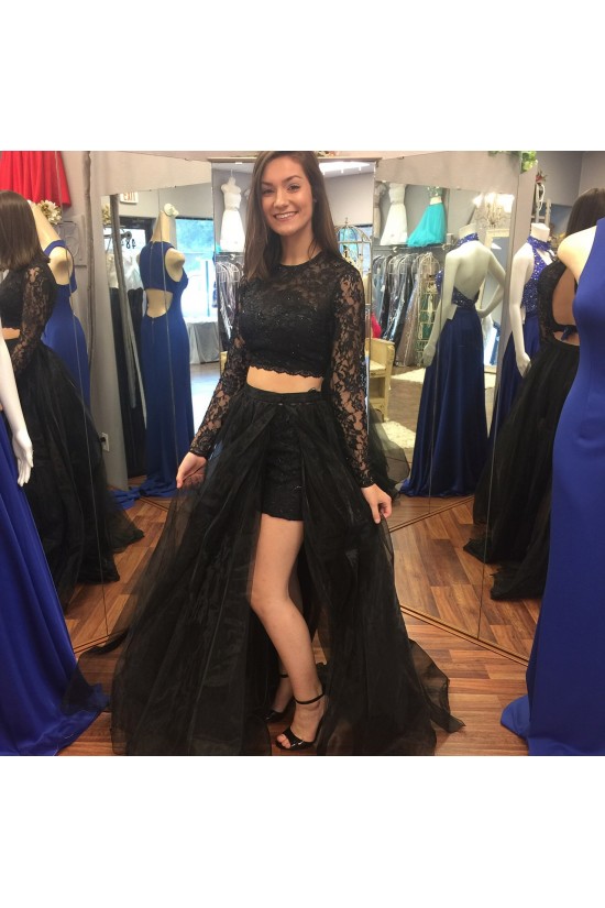 A-Line Two Pieces Lace Long Prom Dresses Formal Evening Gowns 6011355