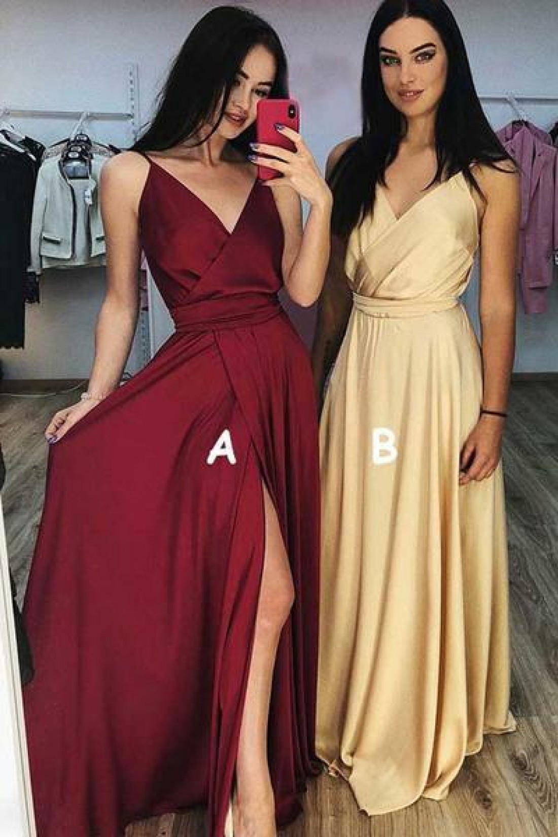 Elegant A-line V Neck Long Sleeves Prom Dress,Modest Prom Gown cc682