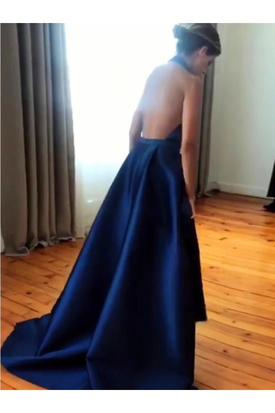 A-Line Halter Satin Long Prom Dresses Formal Evening Gowns 6011407 A-Line Halter Satin Long Prom Dresses Formal Evening Gowns 6011407