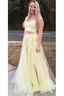 A-Line Lace Two Pieces Long Prom Dresses Formal Evening Gowns 6011409