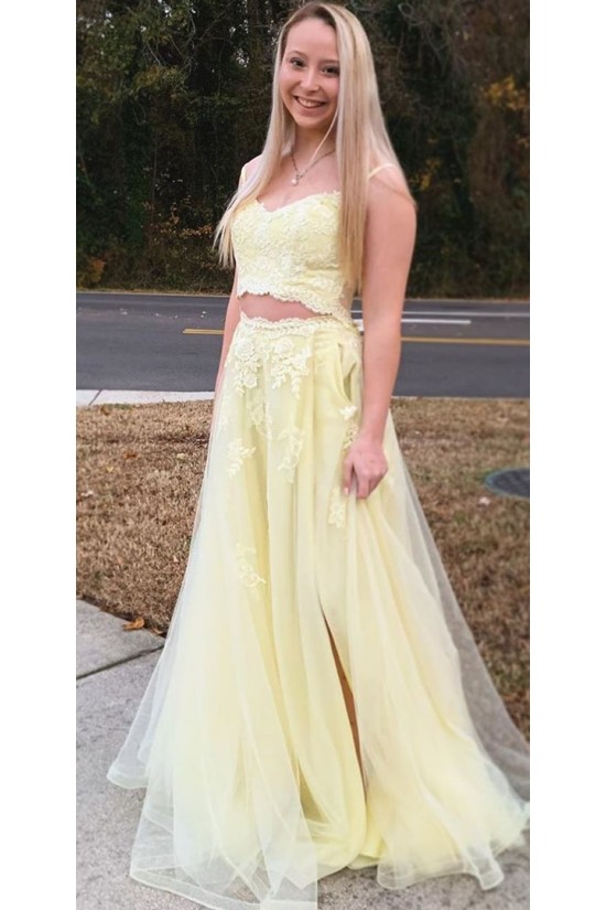 A-Line Lace Two Pieces Long Prom Dresses Formal Evening Gowns 6011409