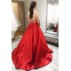 A-Line Long Red Satin Prom Dresses Formal Evening Gowns 6011416