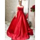 A-Line Long Red Satin Prom Dresses Formal Evening Gowns 6011416