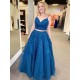 A-Line Lace Sequins Beaded Two Pieces Long Prom Dresses Formal Evening Gowns 6011420