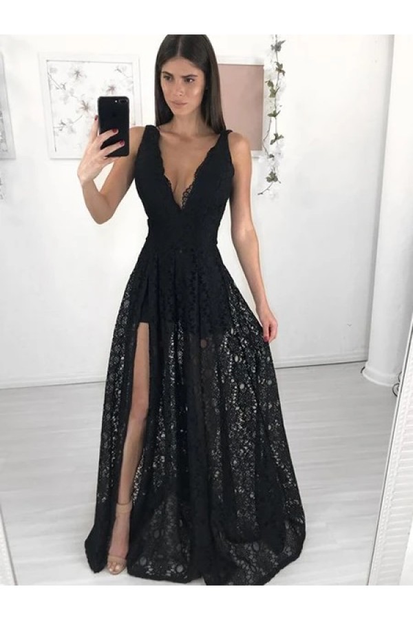 A-line Luxurious Fashion V-neck Formal Evening Dresses Long Sleeve Floor Length Prom Dresses main image 0