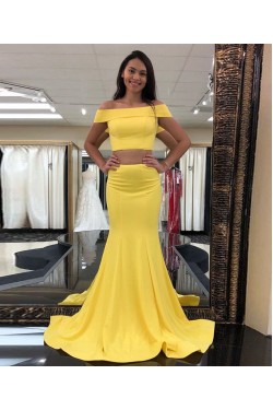 Mermaid Off-the-Shoulder Two Pieces Long Prom Dresses Formal Evening Gowns 6011437