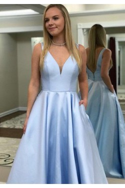 A-Line Long Pink V-Neck Prom Dresses Formal Evening Gowns 6011438