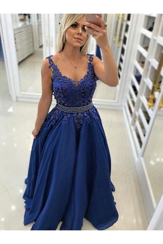 A-Line Beaded Lace Long Prom Dresses Formal Evening Gowns   cg12757 main image 1